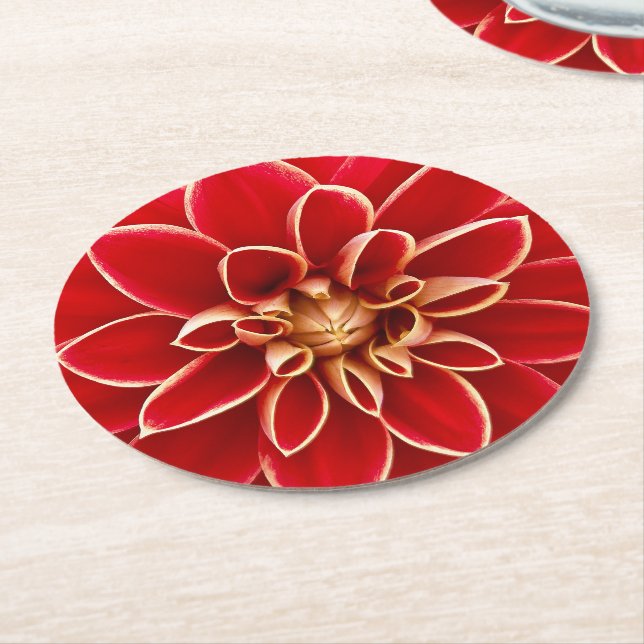 Helle rote Dahlienblume Runder Pappuntersetzer (Angewinkelt)