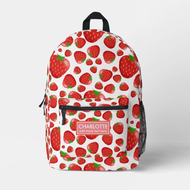 Helle Rote Erdbeere Nahtloses Muster Bedruckter Rucksack (Vorderseite)