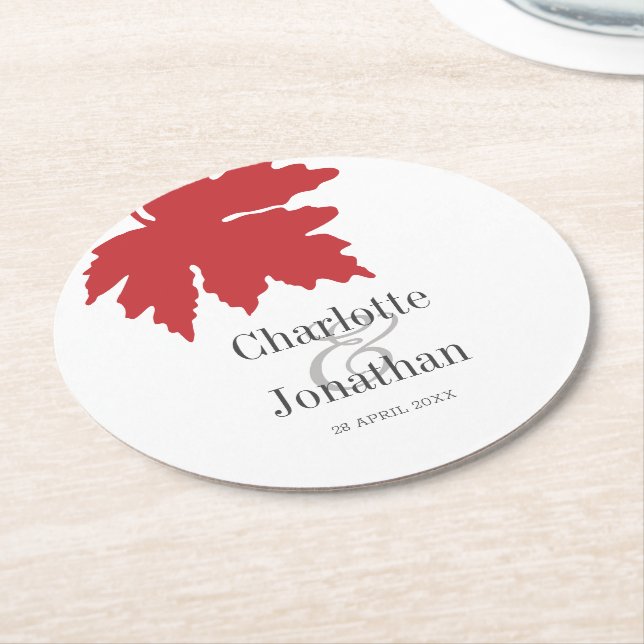 Helle Rote Herbstmapelleaf Hochzeit/Verlobung Runder Pappuntersetzer (Angewinkelt)