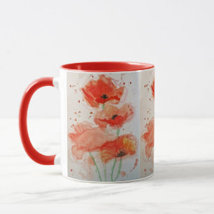 Helle rote Mohnblumen Aquarell-Blume Blumen Tasse