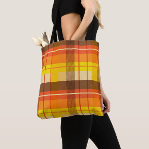 HELLE, ROTE ORANGE GELBROWENE KARIERTE PATTER TASCHE