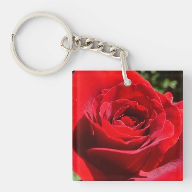 Helle Rote Rose Blume Schöne Blumenpracht Schlüsselanhänger (Vorderseite)