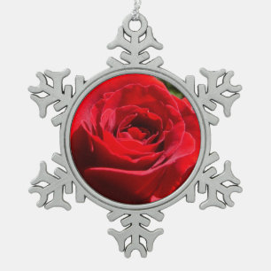 Helle Rote Rose Blume Schöne Blumenpracht Schneeflocken Zinn-Ornament