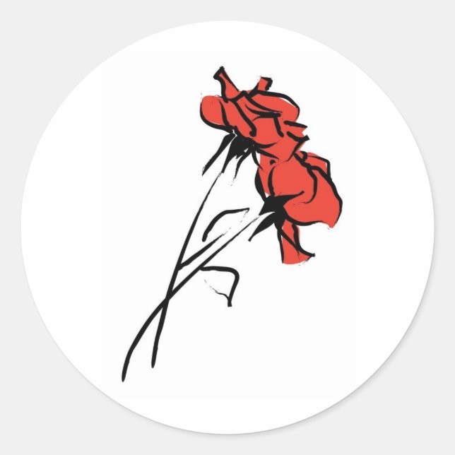 Helle Rote Rose Pinselstrich Runder Aufkleber (Vorderseite)