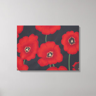 Helle rote Tulissen auf schwarz ummantelte Canvas Leinwanddruck