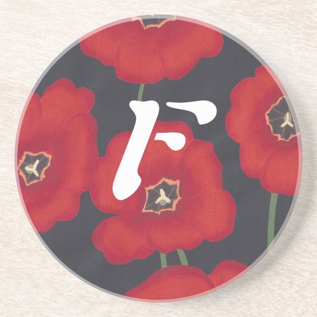 Helle rote Tulissen auf schwarzen, Monogramm-Unter Untersetzer (Vorne)