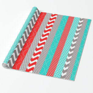 Helle rote und aquamarine Geo Neonstreifen Geschenkpapier