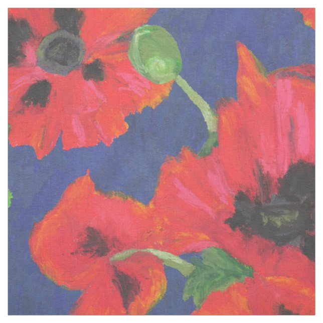 Helle rote und schwarze orientalische Mohnblumen Stoff (Muster)