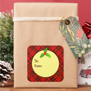 Helle rote Weihnachten bis vom Geschenkstempel Quadratischer Aufkleber