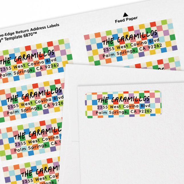 Helle Rücksendeadresse des Schachbretts (rainbow colors checkerboard pattern skater style personalized return address labels)