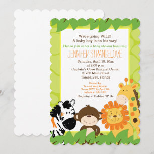 Helle Safari Jungle Animals Baby Dusche die Schnit Einladung