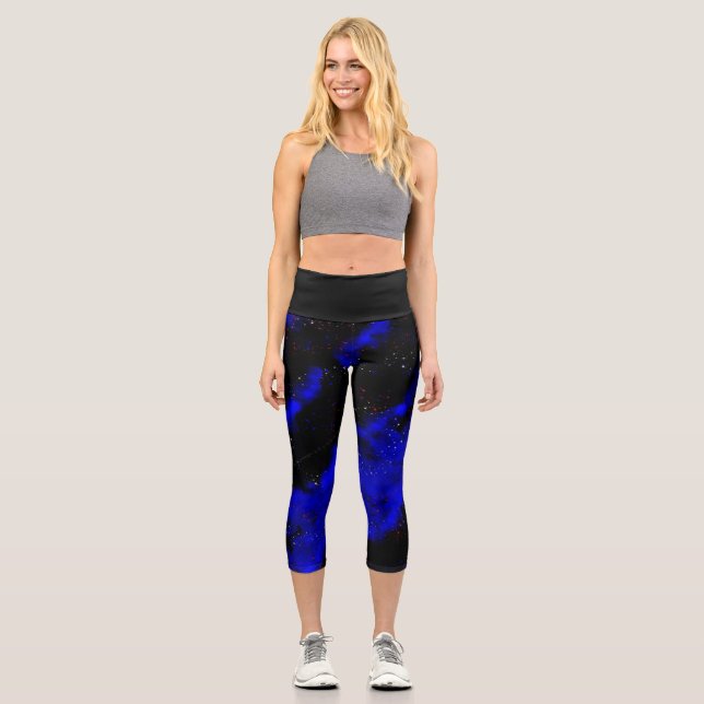 Helle Saphir Blau und schwarz Hochwaisted Capris (Vorderseite)