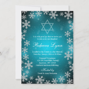 Helle Schneeflocken Aquamarin Blue Winter Bat Mitz Einladung