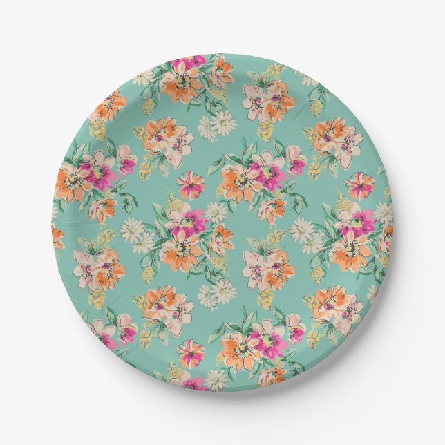 Helle Skizze-Blumenmuster Pappteller (Vorderseite)