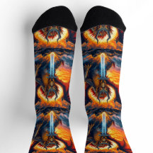Helle Socken UNISEX Drache mit Schwert 0040758