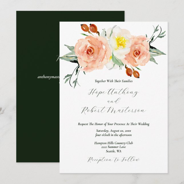 Helle Sommer-Blume Hochzeit mit UAWG Einladung (Vorne/Hinten)