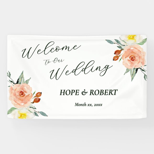 Helle Sommer-Blume Hochzeitsempfang Banner (Horizontal)