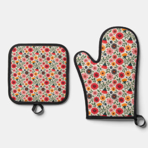 Helle Sommer-Blume Ofenhandschuh & Topflappen-Set