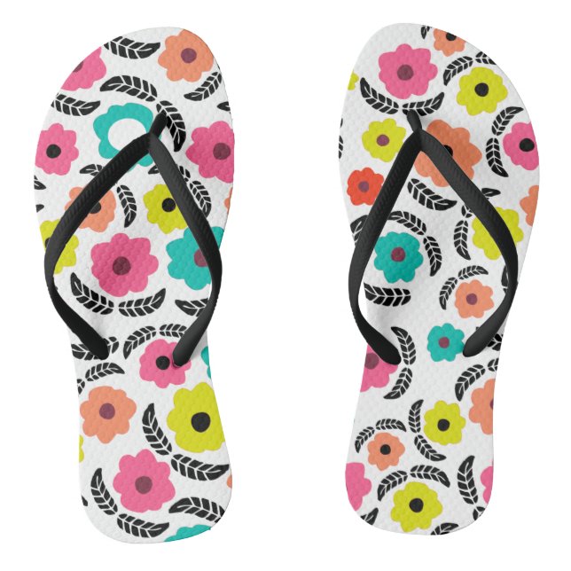 Helle Sommer-Blume und schwarzes Leaf-Muster Flip Flops (Fußbett)