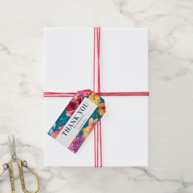 Helle Sommer farbenfrohe türkis Gastgeschenk Hochz Geschenkanhänger (Mit Garn)