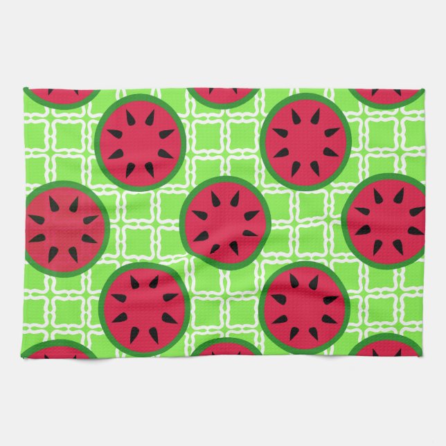 Helle Sommer-Wassermelonen auf grünen Plätzen Geschirrtuch (Horizontal)