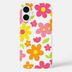 Helle Sommerblumen Retro-Rosa und Gelb Muster iPhone 16 Hülle