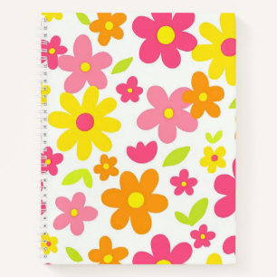 Helle Sommerblumen Retro-Rosa und Gelb Muster Notizbuch