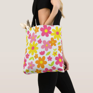 Helle Sommerblumen Retro-Rosa und Gelb Muster Tasche