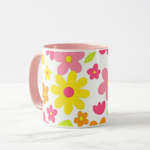 Helle Sommerblumen Retro-Rosa und Gelb Muster Tasse
