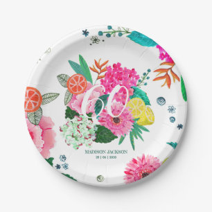 Helle sommerliche florale & fruchtige Geburtstagsp Pappteller