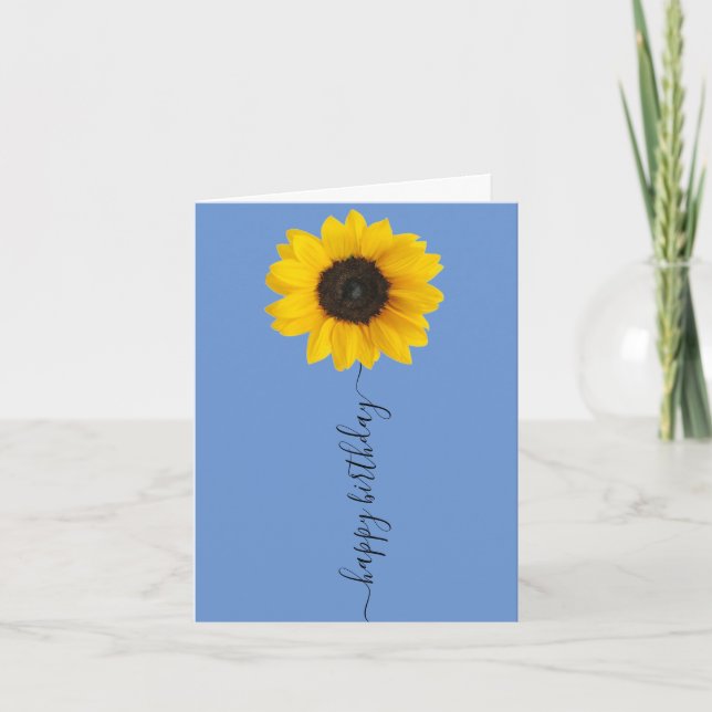 Helle Sonnenblume auf Blue Birthday Grußkarte Karte (Vorderseite)