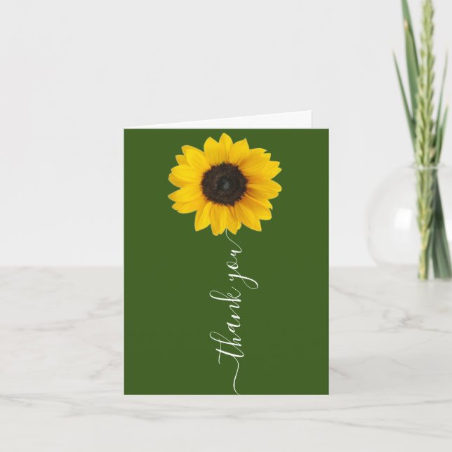 Helle Sonnenblume auf Grün | Handschrift Dankeskarte (Vorderseite)