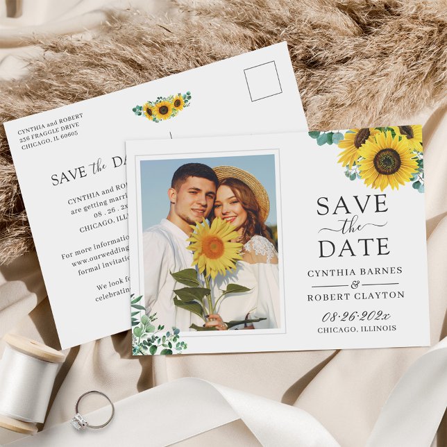 Helle Sonnenblume Elegantes Foto Save the Date Postkarte (Von Creator hochgeladen)