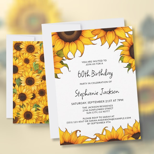 Helle Sonnenblume Geburtstagsparty Einladungskarte (🌻 Embrace Sunflower Splendor: 60th Birthday Invitations! 🌼)