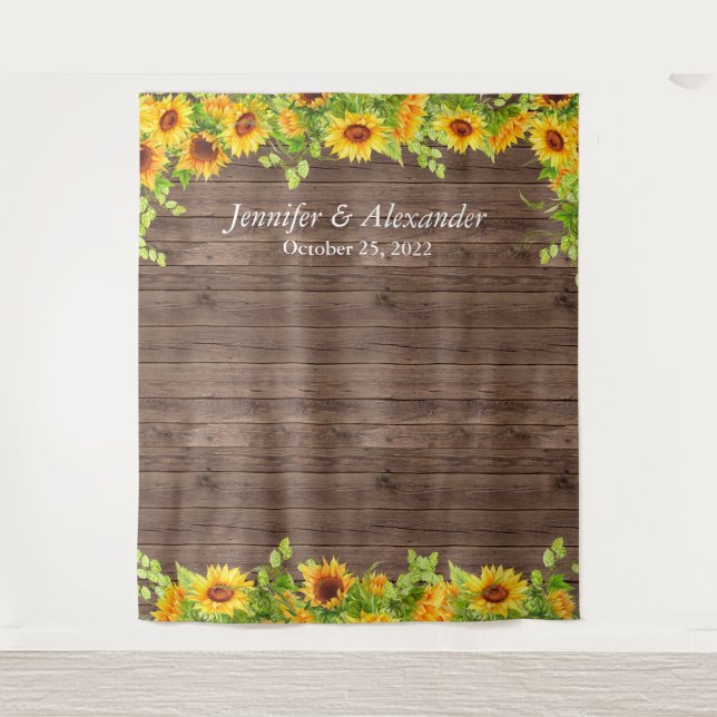Helle Sonnenblume Hochzeitsstand Foto Hintergrund Wandteppich (Vorderseite)