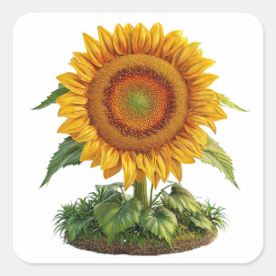 Helle Sonnenblume in Vollblut mit grüner Blüte Quadratischer Aufkleber