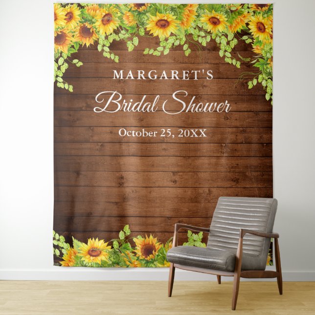 Helle Sonnenblume Rustikales Holz Foto Stand Hinte Wandteppich (Beispiel)