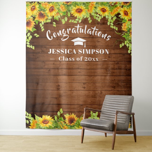Helle Sonnenblume Rustikales Holz Foto Stand Hinte Wandteppich (Beispiel)