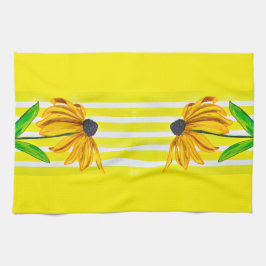 Helle Sonnenblume und gelb gestreifte Dekoration Geschirrtuch