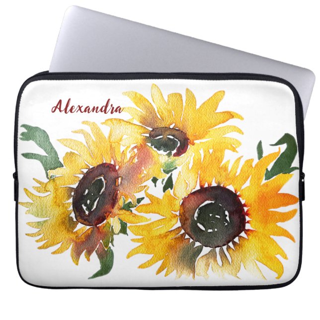 Helle Sonnenblume Wasserfarbe Fabulous 50 benannt Laptopschutzhülle (Vorderseite)