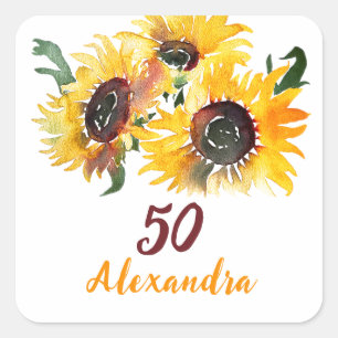 Helle Sonnenblume Wasserfarbe Fabulous 50 Quadratischer Aufkleber
