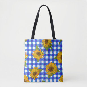 Helle Sonnenblumen auf einem karierten Hintergrund Tasche