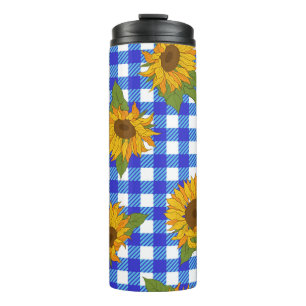 Helle Sonnenblumen auf einem karierten Hintergrund Thermosbecher