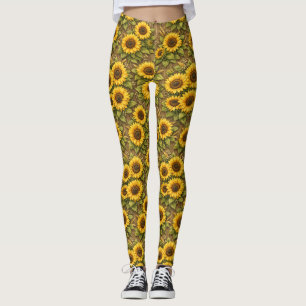 Helle Sonnenblumen-Nahtlos-Wiederholungsmuster Leggings