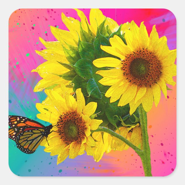 Helle Sonnenblumen Quadratischer Aufkleber (Vorderseite)
