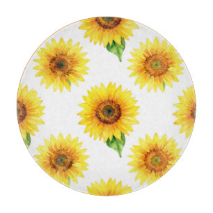 Helle Sonnenblumen-Wasserfarbe Nahtloses Muster Schneidebrett