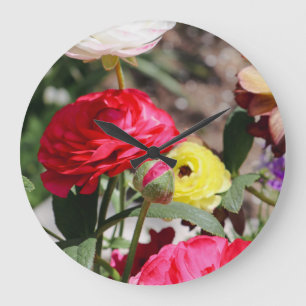 Helle Sonnige Blumen Große Wanduhr