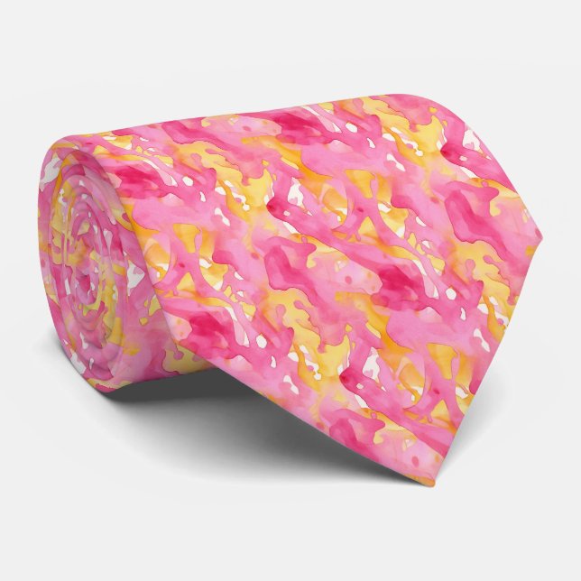 Helle Splotchy "Pink Lemonade" Abstrakt Krawatte (Gerollt)