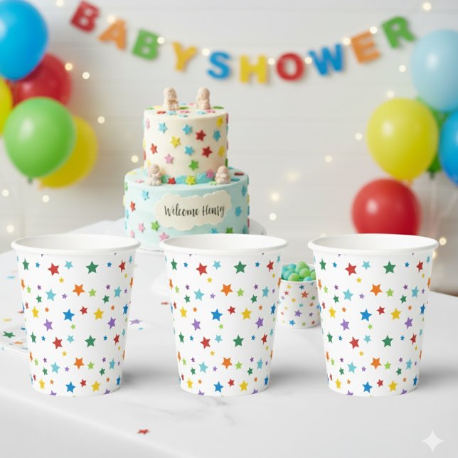 Helle Sterne - Festiv & Whimsistisch Pappbecher (Bright stars baby shower cups)