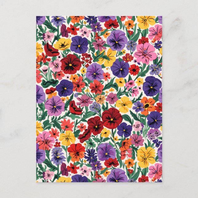 Helle Stiefmütterchen-Blumengarten-Muster Postkarte (Vorderseite)